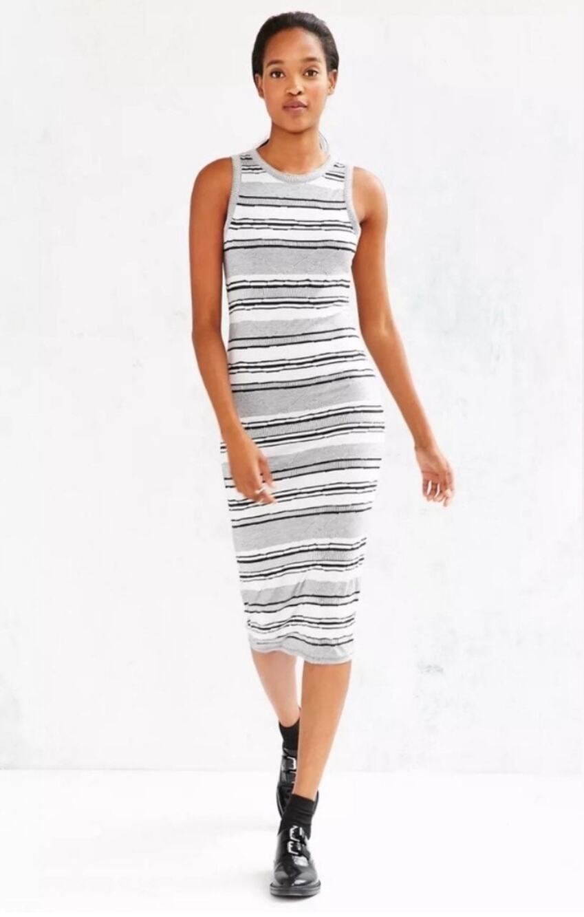 Urban Outfitters Silence + Noise Stripe Midi Sheath Column Dress black white